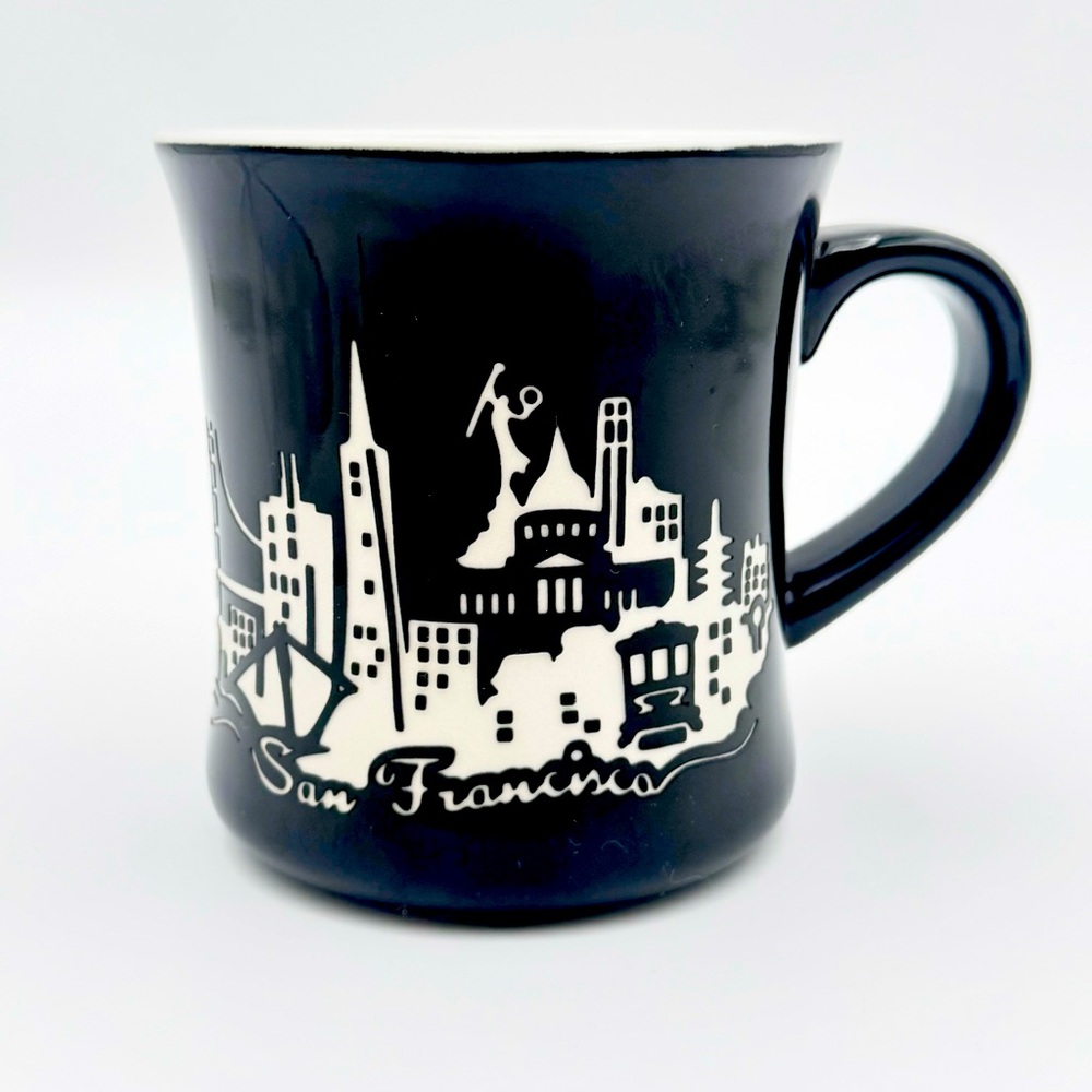 SF Mercantile San Francisco Embossed Mug Black & White Ceramic Mug – 16 oz